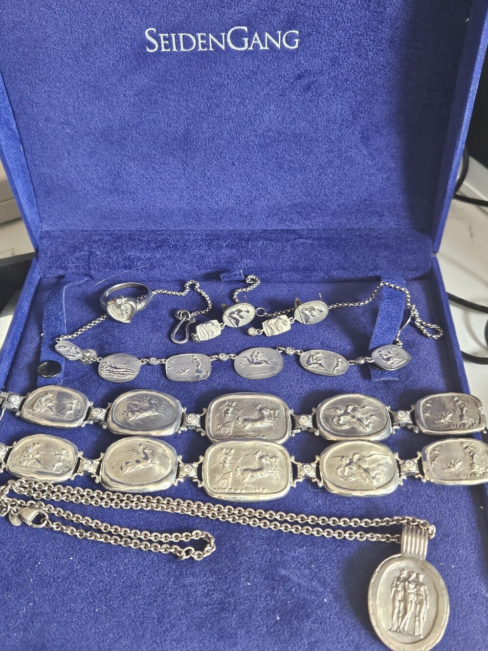 Vintage Seidengang Sterling Silver Earrings Medallion Bracelet Ring Pendant